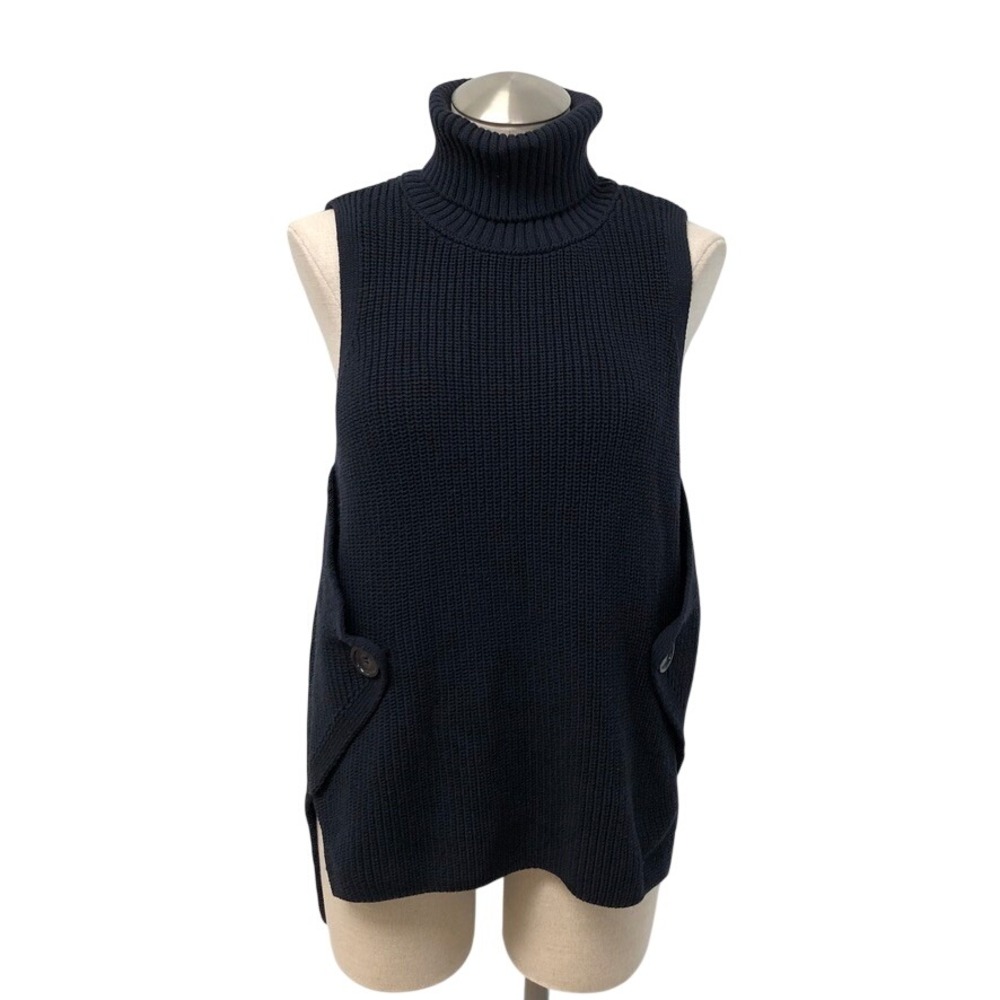 Maeve Sweater Vest Womens Medium Navy Blue Turtleneck Side Button Chunky Knit